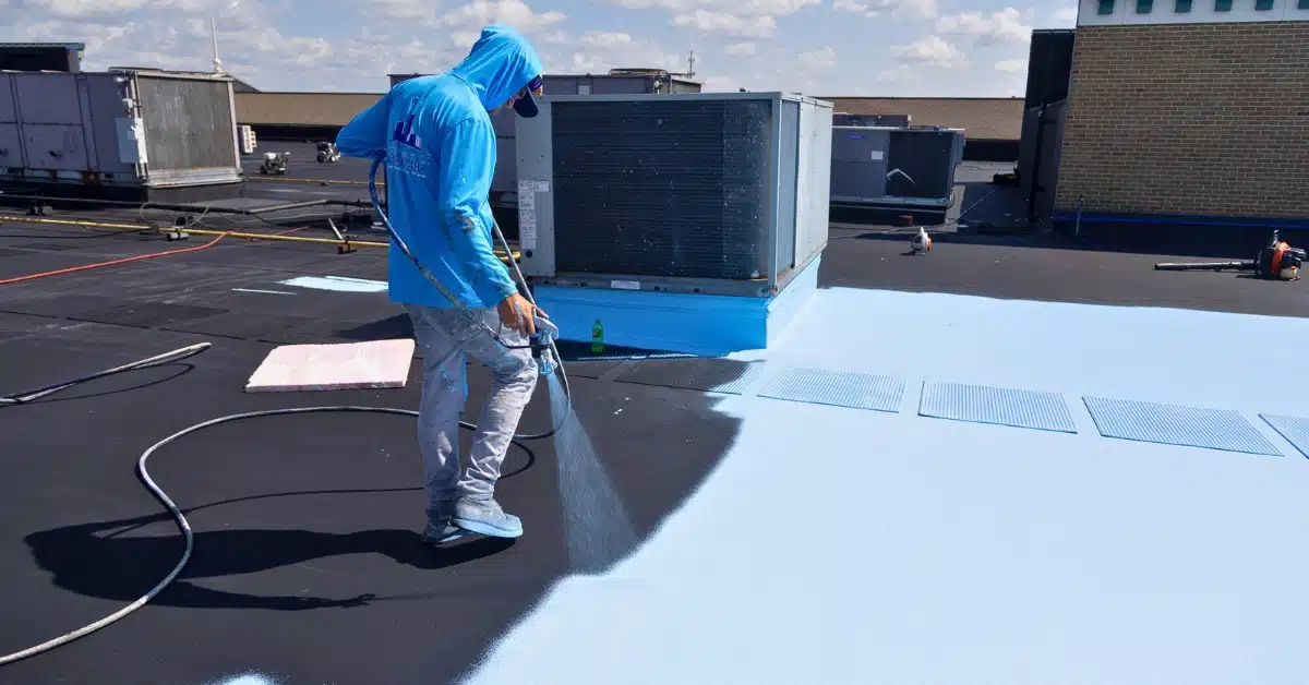 Elastomeric roof coating applied for long-lasting weather protection